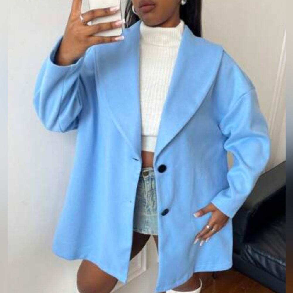Women's Blue Oversized Coat Shein Plus Blue Coat